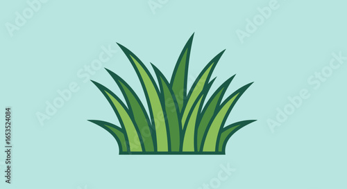 Minimalist Vector Illustration of Lush Green Grass Clump on Soft Blue Background for Lawn Care, Nature, and Gardening Projects