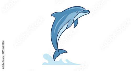 Playful Dolphin Leaping from the Sea Illustration for Children's Books, Marine Education, and Conservation Awareness Material Design Projects