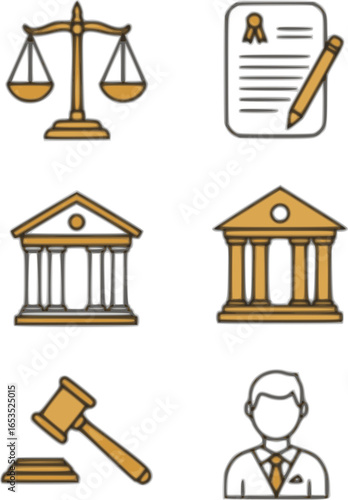 vector set of courtroom icon, witness stand icon, judge room icon, tribunal icon court room icons, Judge Team Icons Sign Vector
