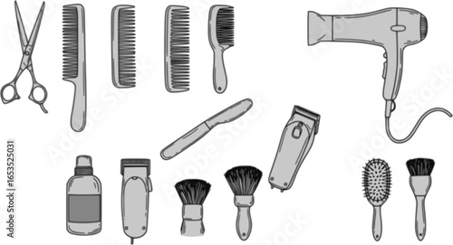 icon set hair comb, salon woman comb, , barber comb, hair brush and comb, For combing and styling hair, hair styling tools, vector illustration on a white background 