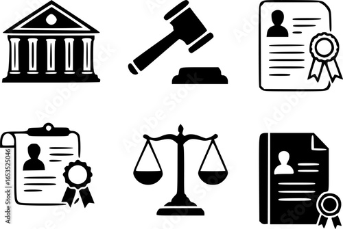 vector set of courtroom icon, witness stand icon, judge room icon, tribunal icon court room icons, Judge Team Icons Sign Vector
