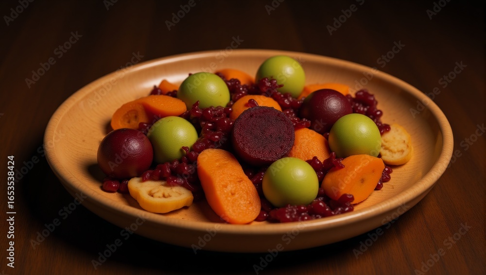 A rustic bowl showcases colorful and textured roasted root vegetables in an artistic arrangement A rustic bowl showcases colorful and textured roasted root vegetables in an artistic arrangement