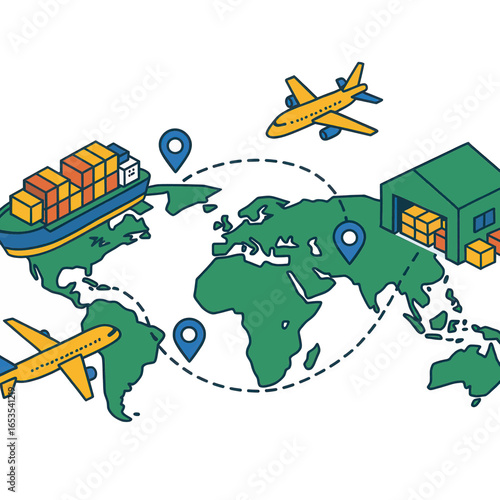 Global Logistics Network with Shipping, Airfreight, and Warehousing.