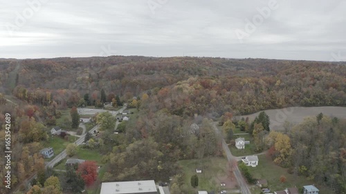 autumn small town landscape with trees