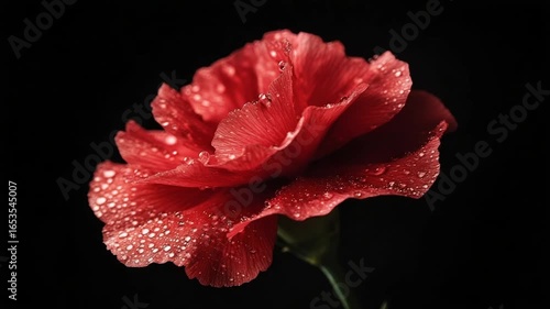 Close-up of a vibrant red flower with water droplets