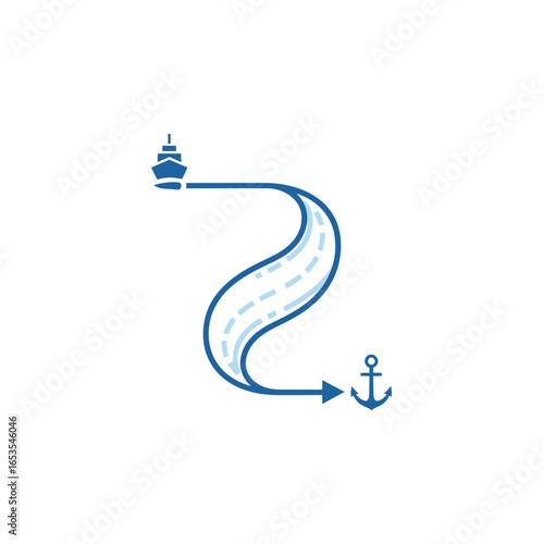 Shipping route graphic design with ship and anchor.