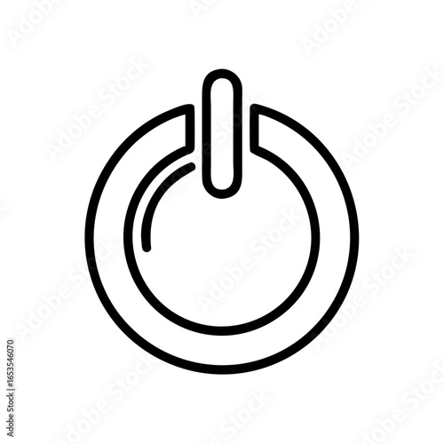 Simple Power button icon in outline style for technology and start concepts. The icon is a symbol for initiating and controlling electronic devices or systems.