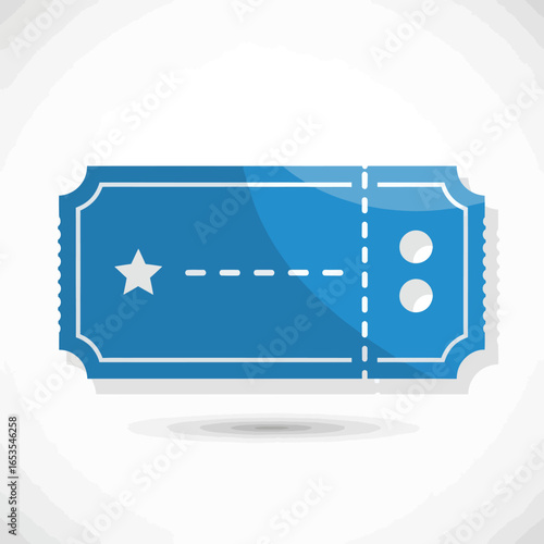 A blue ticket with a star and perforated line, often used for admission, events, or raffles, depicted in a flat design style.