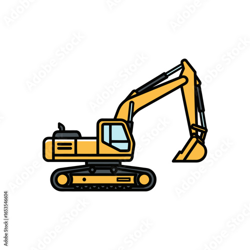 Illustration of a yellow excavator, heavy machinery used in construction and earthmoving.