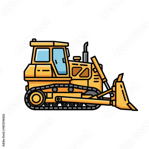 Illustration of a yellow bulldozer, heavy equipment used in construction and earthmoving.