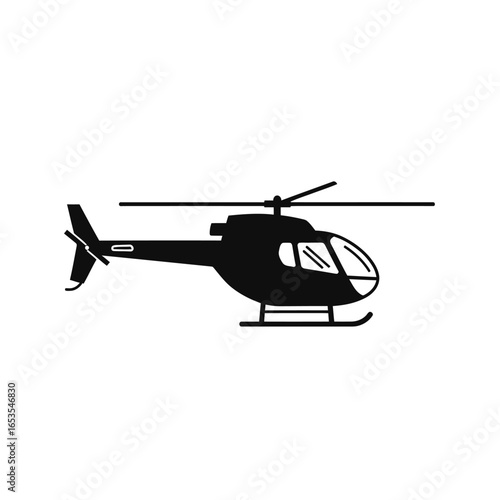 Side view of a black silhouette helicopter.