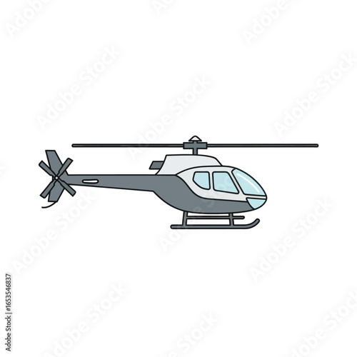 A simple cartoon illustration of a grey civilian helicopter shown from the side against a white background.
