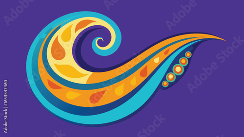 Abstract Swirl and Droplet Design with Purple Blue and Orange Colors spiral shape transparency background