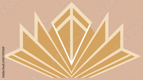 Art Deco Fan Motif in Beige and Gold Tones geometric symmetrical transparency background