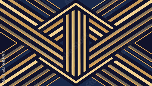 Art Deco Geometric Pattern with Gold Lines on Navy Blue transparency background vector illustration