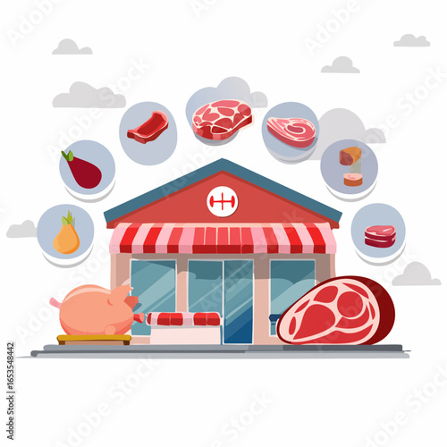 食肉小売業と精肉販売を表すベクターイラスト