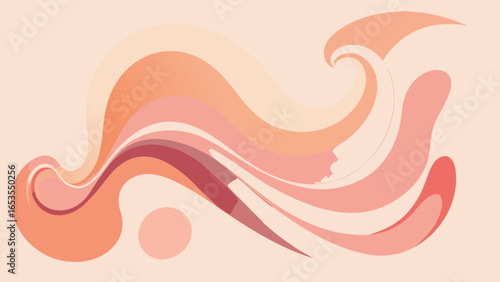 An abstract vector illustration featuring fluid, wavy, overlapping shapes and a simple circle in shades of light pink, peach, and coral, creating a soft, warm, and harmonious design.