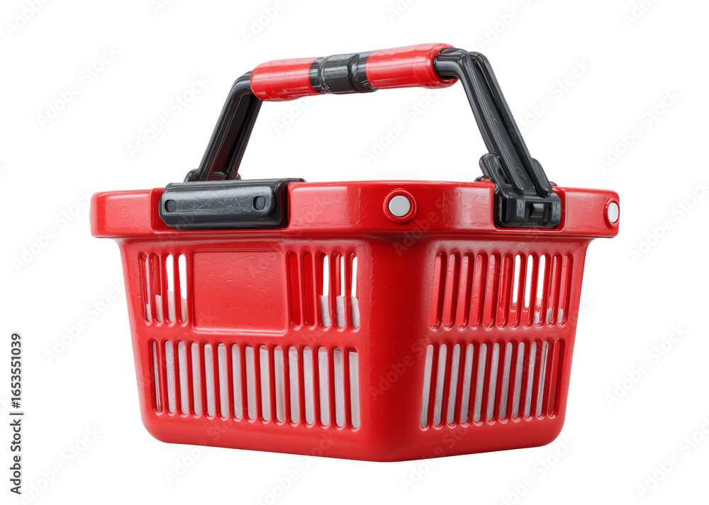 Fototapeta premium Red Shopping Basket with Black Handles Isolated on Transparent Background