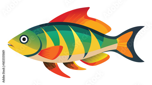 Colorful Tropical Fish with Vibrant Stripes and Fins on transparency background White Background aquatic marine life