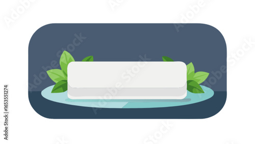 Elegant feta cheese block with fresh green basil leaves on a plate food photography style