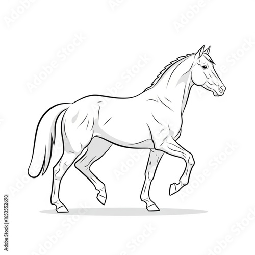 Line art drawing of a horse isolated on white background