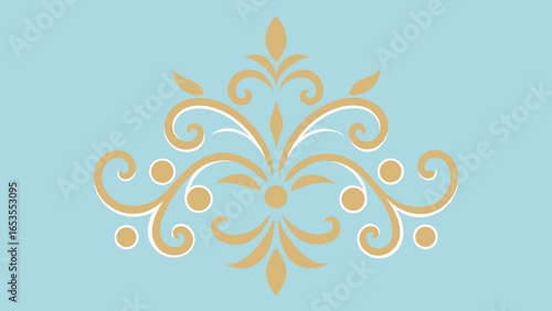 Elegant Swirling Flourish Ornament in Gold and transparency background White on Light Blue Background vector illustration