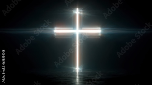 Bright  glowing cross on a dark background
