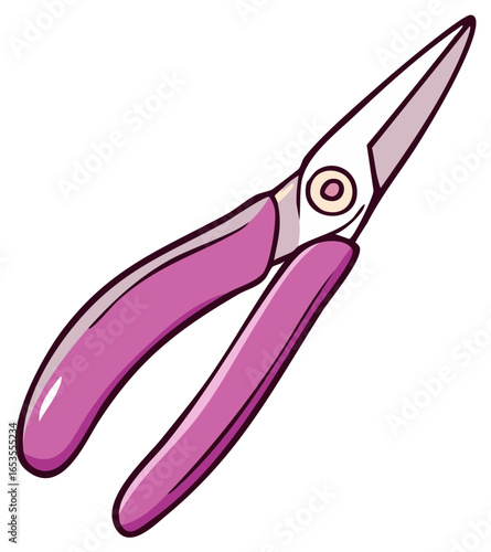 Cartoon illustration of pink handled wire cutters with silver blades