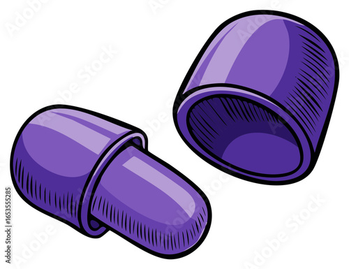 Bright purple earplugs vector illustration for noise cancellation and hearing protection