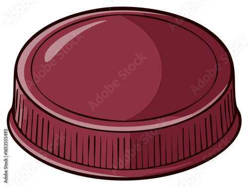 Isometric vector illustration of a maroon plastic screw top bottle cap