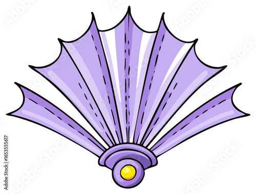 Cartoon fan with purple folds and golden details
