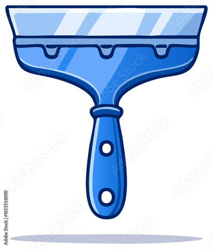 Blue plastering trowel with a blue handle, illustration of a tool used for construction and home improvement