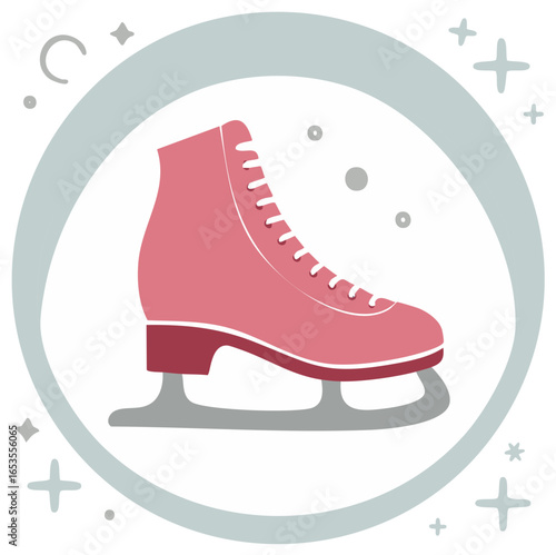 Illustration of a Pink Ice Skate within a Round Winter Design.