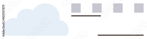 Blue cloud icon linked to four blocks with lines symbolizing data organization and connectivity. Ideal for technology, storage, data management, networking, file sharing, digital communication