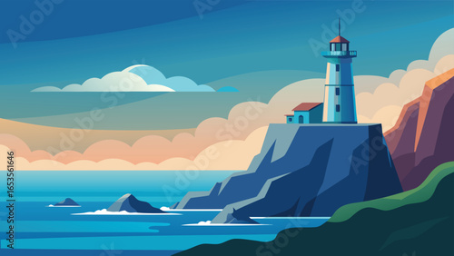 Lighthouse On A Rocky Cliff Overlooking The Ocean Under A Cloudy Sky coast transparency background