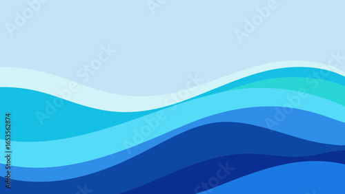 Abstract blue wave background with layered shades of cool blue. Dynamic, flowing ocean water pattern perfect for summer, aquatic, or technology-themed designs. Vector illustration.