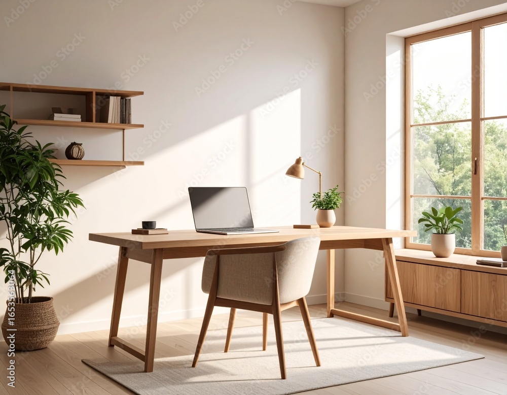 Fototapeta premium Modern Minimalist Home Office with Bright Natural Light