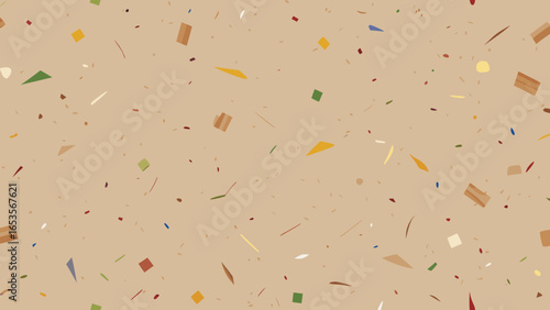 Seamless confetti pattern with tiny, colorful geometric flecks scattered on a neutral beige background. A fun, celebratory texture for parties, packaging, or digital paper.
