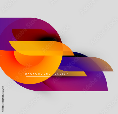 Abstract colorful shapes overlap, creating dynamic visual effect. Gradient hues blend smoothly, modern design element.