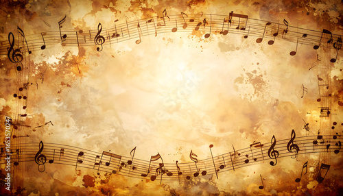 Vintage Parchment Paper With Musical Notes Bordering Warm Toned Background