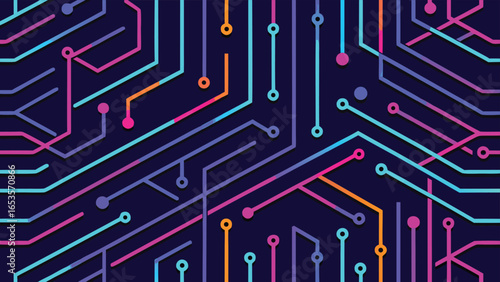 Vibrant Abstract Circuit Board Pattern With Neon Lines And Nodes technology digital transparency background