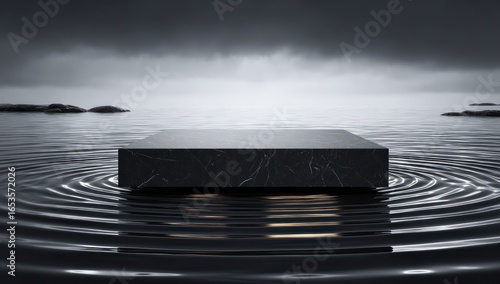 Dark marble platform on rippled water