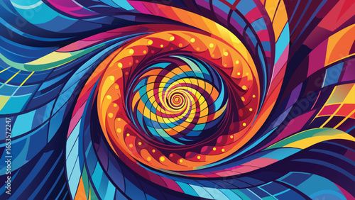 Vibrant Swirling Abstract Art with Geometric Shapes and Rainbow Colors vortex spiral transparency background
