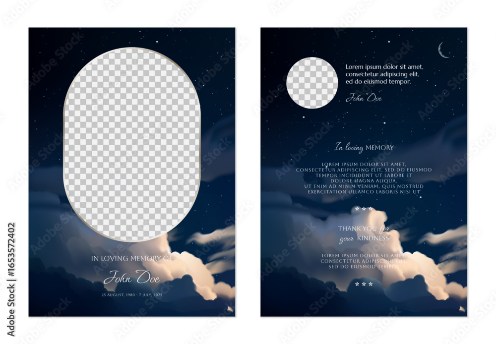 custom made wallpaper toronto digitalFloral memorial card template, featuring night sky with a dark blue background filled with stars and clouds