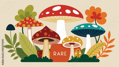 Whimsical Mushroom Forest With Rare Sign And Autumn Leaves mushrooms fungi transparency background