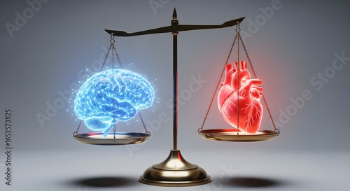 A Scale Balancing a Logical Brain and an Emotional Heart.