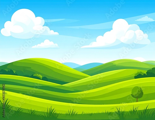 Nature & Landscape Illustrations—Cute rolling hills with blue sky vector