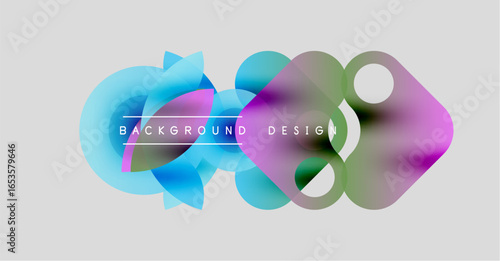 Abstract fluid shapes, vibrant colors, modern design. Background features overlapping translucent elements, creating dynamic visual effect.