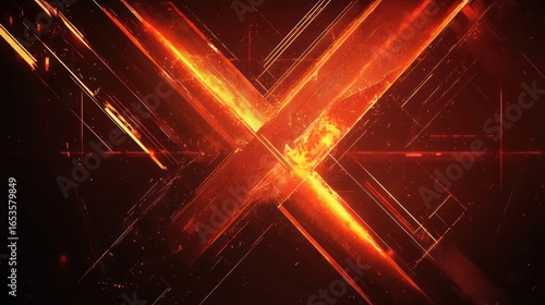 Abstract graphic design featuring intersecting, fiery orange lines against a dark background.  Intricate network of  lines and glowing effects