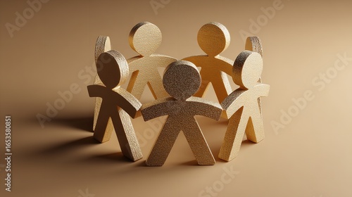 Symbolic community unity: golden human figures united in a circle signifying teamwork and connection between individuals.